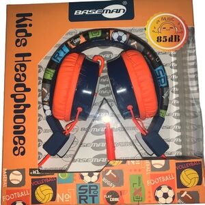 Baseman Kids Wired Headphones - Sports Theme Orange and Blue